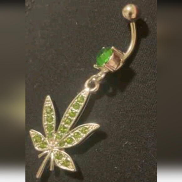 420 Weed Leaf Dangling Bellybutton Ring Jewelry (OS) - Picture 3 of 5